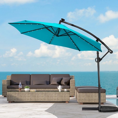 Costway 10ft Patio Offset Umbrella Solar Powered Led 360degree Rotation  Aluminum Turquoise : Target
