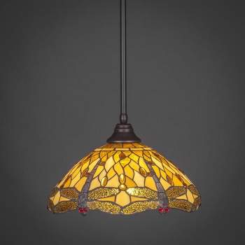 Toltec Lighting Any 1 - Light Pendant in  Dark Granite with 16" Amber Dragonfly Art Glass Shade