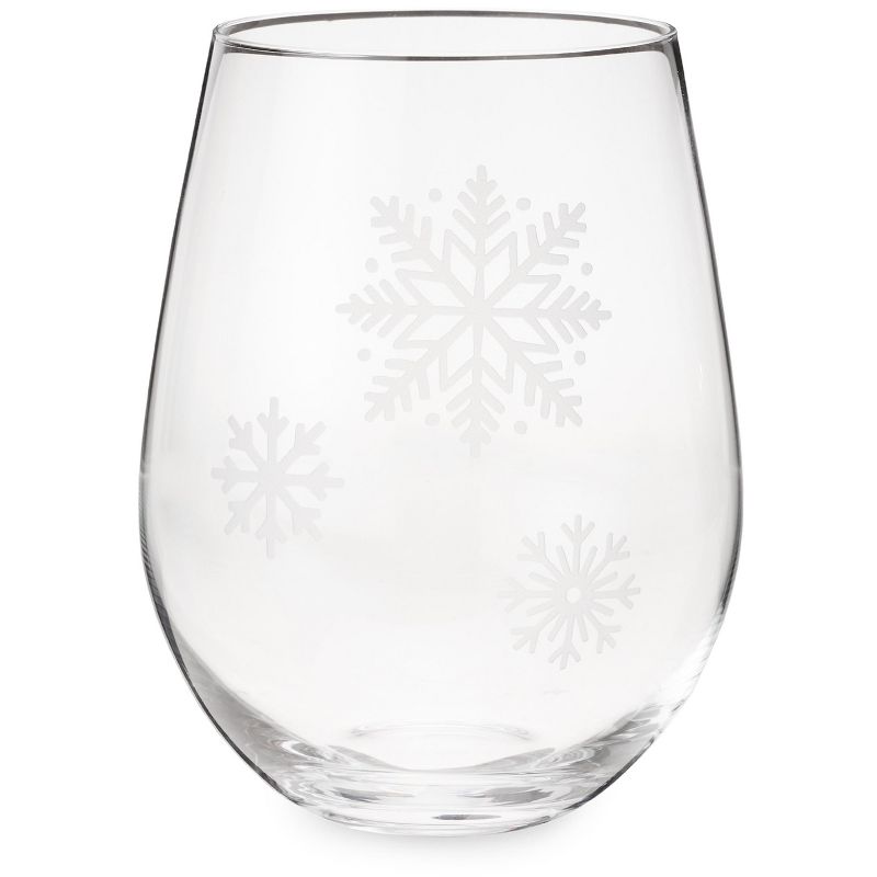 Twine Scattered Snowflakes Stemless Wine Glass, Holiday Wine and Christmas Party Accessory, Hostess Gift, Snow Pattern, Clear, Silver, 6 of 8
