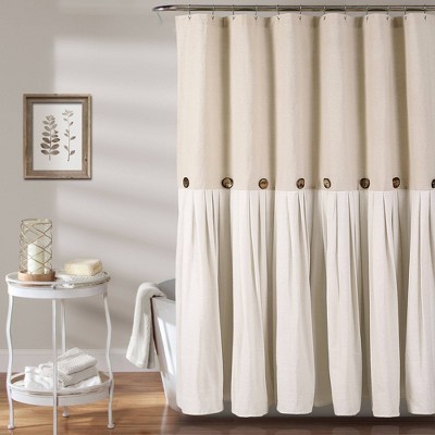 72"x78" Linen Button Shower Curtain Beige - Lush Décor: Cotton Blend, Machine Washable, Plain Weave Fabric