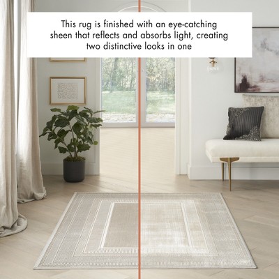 Ivory Geometric 9' x 12' Synthetic Washable Rug