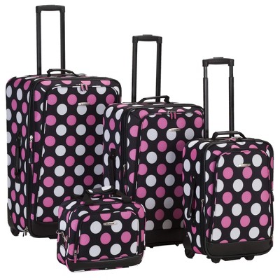 Rockland Escape 4-Piece Softside Upright Luggage Set Telescoping Handles Multi/Pink Dot (14/19/24/28)