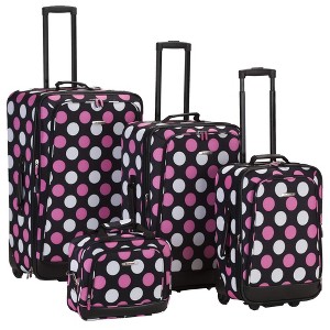 Rockland Escape 4-Piece Softside Upright Luggage Set Telescoping Handles Multi/Pink Dot (14/19/24/28) - 1 of 4