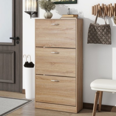 Syemin Shoe Racks 3-Drawer Shoe Storage Cabinet, Shoe Cabinet Storage, 3-Tier Wood Shoe Rack Storage Organizer for Entryway, Brown, 23.6"*9.44"*47.2"