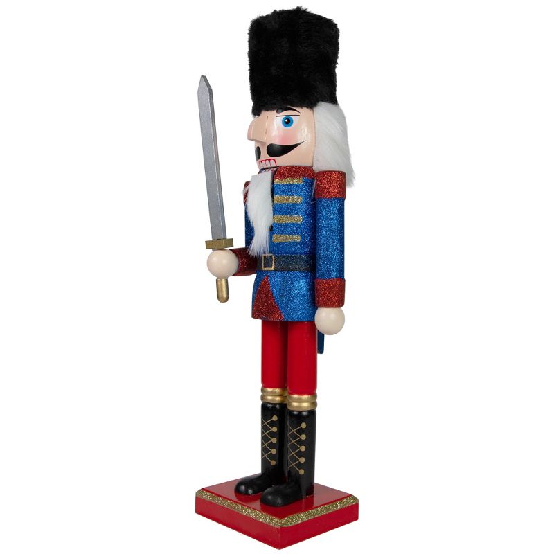 Northlight 14.25" Blue and Red Glittered Christmas Nutcracker Soldier with Sword, 3 of 6
