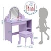 Girls Vanity with Lighted Mirror & Stool,Kids Vanity Makeup Desk with Wooden Makeup Playset,Adjustable LED Light - 2 of 4