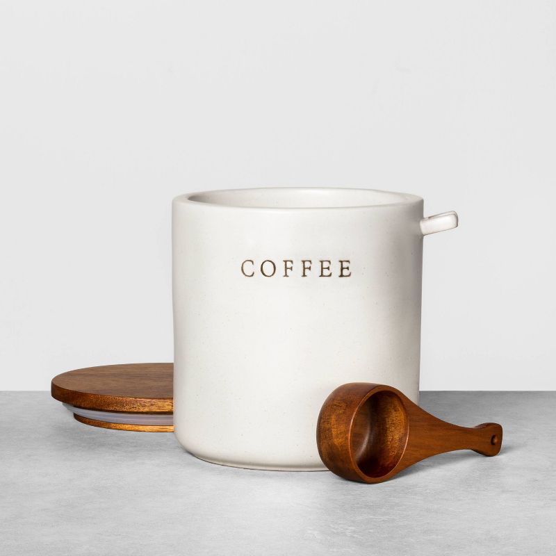 37oz Stoneware Coffee Canister with Wood Lid &#38; Scoop Cream/Brown - Hearth &#38; Hand&#8482; with Magnolia, 3 of 12