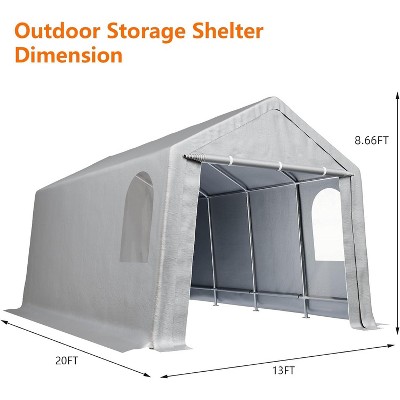 Carport Portable Storage Shed Storage Shelter, Roll-Up Zipper Doors, All-Season Protective Car Tent Tarp, Sturdy Metal Frame, Waterproof Carport