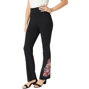 Roaman's Women's Plus Size Embellished Essential Stretch Yoga Pant - 1 of 2