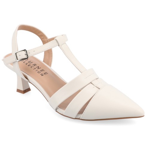 Journee Collection Womens Medium And Wide Width Jazlynn Buckle Kitten Heel Pointed Toe Pumps Stone 12 Target