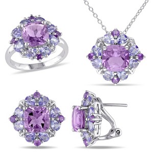 EVERLY JEWELRY | 11 4/5 CT TGW Amethyst and Tanzanite Cluster Pendant with Chain Ring and Earrings Set in Sterling Silver - 1 of 4
