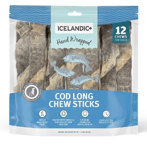 Icelandic+ Cod Skin 10" Long Dog Chew Sticks Treat, 2 Pack Bag - 1 of 4