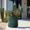 LuxenHome 11" Dia Ceramic Planter Jade Green Glazed Ribbed Plant Pot Large Outdoor Indoor Decorative Flower Pot with Drainage Hole and Plug - 2 of 4