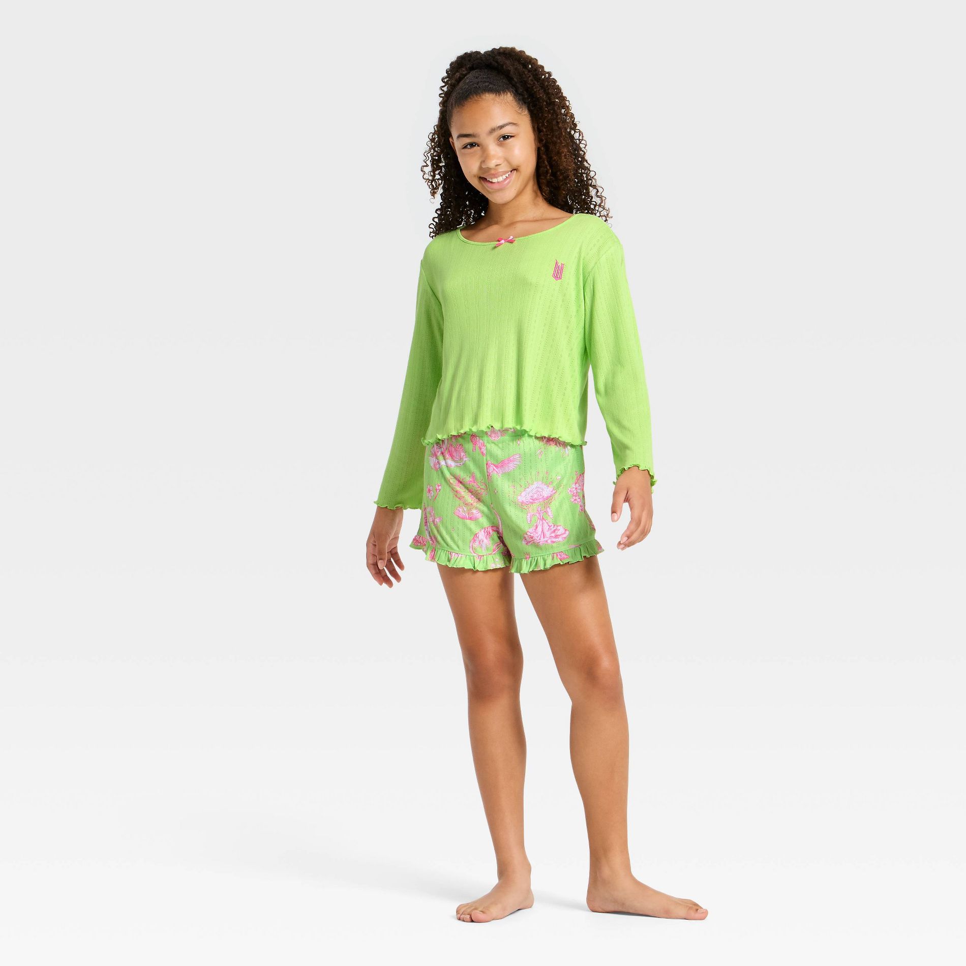 Girls' Wicked x Katie Kime 2pc Long Sleeve Top and Pointelle Pajama Set - Green