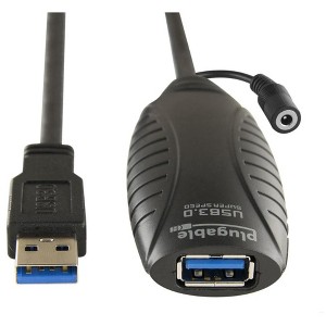 Plugable 10 Meter (32 Foot) USB 3.0 Active Extension Cable with AC Power Adapter and Back-Voltage Protection and Driverless Technology - 1 of 1