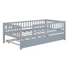 Twin Size Wood Daybed with Trundle and Fence Guardrails Gray - 3 of 4