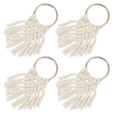 White Braided Cotton and Metal Napkin Rings Set of 4