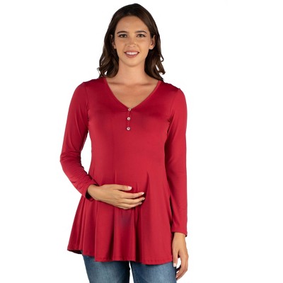 24seven Comfort Apparel Womens Flared Long Sleeve Henley Maternity Top ...