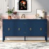 63"W Modern Sideboard with Geometric Line Patterns and Vintage Metal Handles, Elegant 4-Door Storage Cabinet - ModernLuxe - 2 of 4