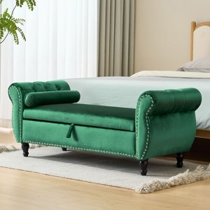 Sapphtopaz 51.25" Storage Bench Ottoman with Storage, Velvet Multifunctional Ottoman Bench with 1 Pillow for Entryway Bedroom - 1 of 4