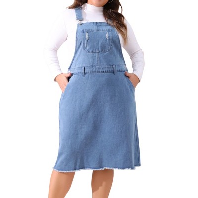 Agnes Orinda Women's Plus Size Overall Distressed Racerback with Pockets Denim Jumpers Dress