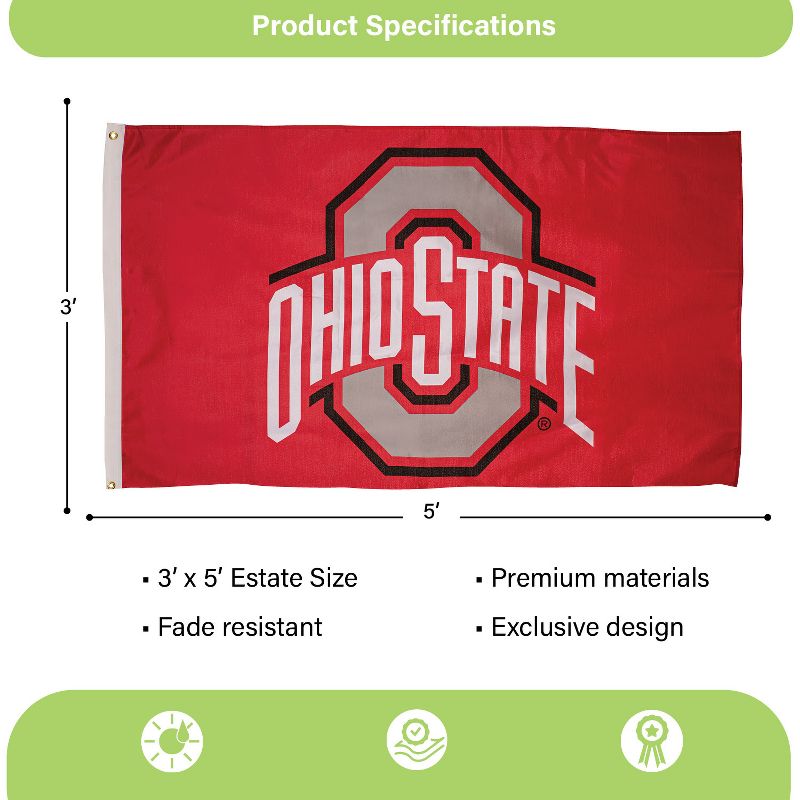3'x5' Single Sided Flag w/ 2 Grommets, Ohio State University, 3 of 6