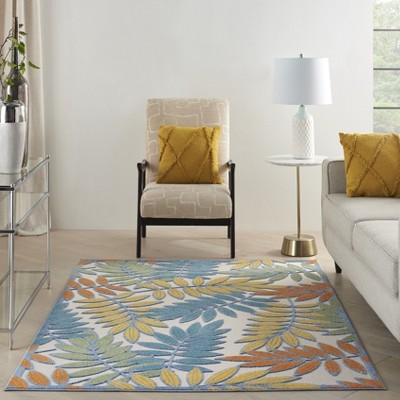 Ivory Multi Floral Synthetic Rectangular Area Rug 5'3" x 7'5"