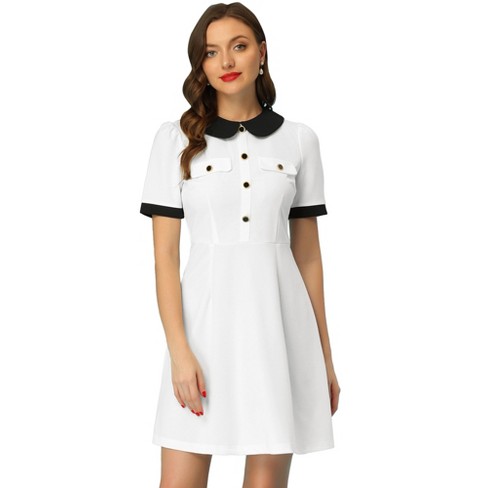 Allegra K Women's Elegant Peter Pan Collar Short Sleeve Button Decor ...