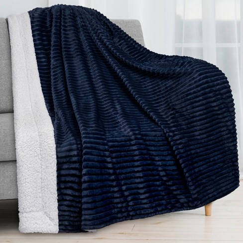 Pavilia Soft Thick Fleece Flannel Ribbed Striped Throw Blanket, Luxury Fuzzy  Plush Warm Cozy For Sofa Couch Bed, Navy Blue/throw - 50x60 : Target
