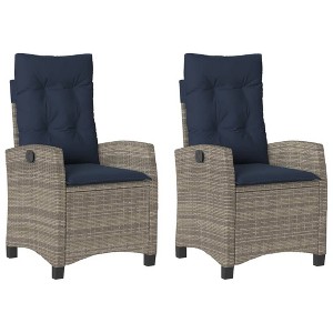 vidaXL Reclining Patio Chairs with Cushions - 2 pcs Set, Gray Poly Rattan, Adjustable Backrest, Weather-Resistant Outdoor Lounge Seating - 1 of 4