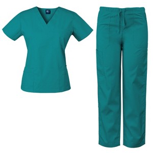 Medgear Women's Scrubs Set Medical Uniform - 4 Pocket Top and Multi Pocket Pants - 1 of 4