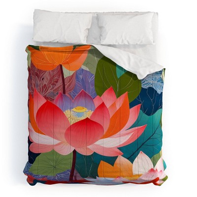 Deny Designs 3pc King 83 Oranges The Enchanted Lotus Garden Comforter Bedding Set