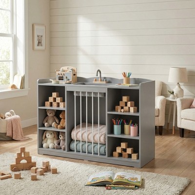 Kids Toy Storage Cabinet Wooden Playroom Organizer with Multiple ...