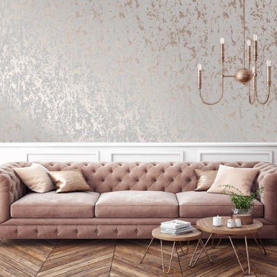 Milan Rose Gold and Grey Textured Wallpaper Roll