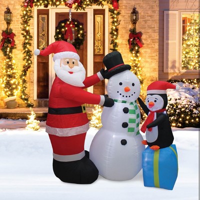 8-Foot Inflatable Santa Snowman and Penguin Holiday Decoration
