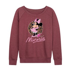 Women's - Disney - Minnie Leopard Print Lightweight French Terry Wide Neck Long Sleeve Shirt - 1 of 4