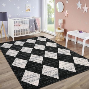 Washable Runner Rug, Modern Checkered Entryway Kitchen Rug Low Pile Soft Trellis Bathroom Carpet Front Door Mat - 1 of 4