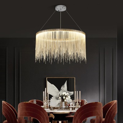 Ludomide Round Aluminum Tassel Linear Chandelier, Modern Pendant Ceiling Light for Dining Room, Kitchen Island, Bedroom, W 24" x H 14"