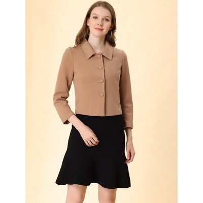 INSPIRE CHIC Women's Elegant Short Coat Point Collar Single Breasted Slant Pocket Peacoats Small Light Brown — фото 4