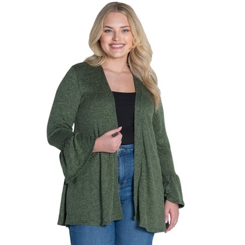 24seven Comfort Apparel Bell Sleeve Flared Open Front Cardigan-black-l :  Target