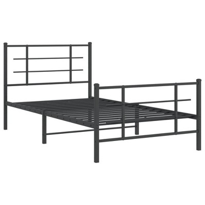 vidaXL Metal Single Bed Frame - Black Steel with Headboard/Footboard, Breathable Support Slats