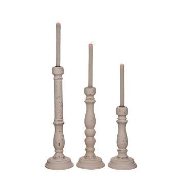 Transpac Wood 19.75 in. White Harvest Vintage Style Candle Sticks Set of 3