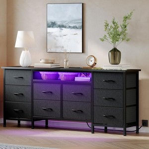 Jojoka 63" Storage Drawer Unit with 10 Fabric Drawers,Long Dresser Organizer with LED Light & Charging Station - 1 of 4