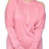 Slickblue Women's Plus Size Solid Long Sleeve Blouse with Cutouts, Neck Tie Top, Casual Style, Pink/Navy, 1XL-3XL - 3 of 4