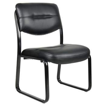 Armless Leather Sled Base Guest Chair Black - Boss Office Products