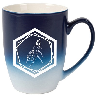 Elanze Designs 12 Ounce Ceramic Decorative Laser Engraved Geometric Design Giftable Novelty Tea Coffee Cup Mug Navy Blue and White Hercules Beetle