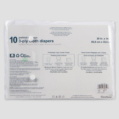 Gerber Baby 10pk Prefold Birdseye Diaper - White One Size