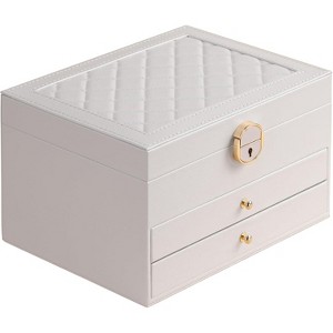 3-Layer Jewelry Box with Two Drawers, PU Leather Storage Case - 1 of 4