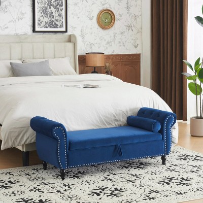51.25'' Rectangular Ottoman Storage Bench With 1 Pillow,Upholstered Storage Benches,Benches With Storage For Bedroom-Cuddlewood