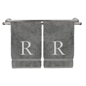 BC BARE COTTON Monogrammed Hand Towel, 100% Turkish Cotton - Set of 2 - Gray - Silver Block - 1 of 4